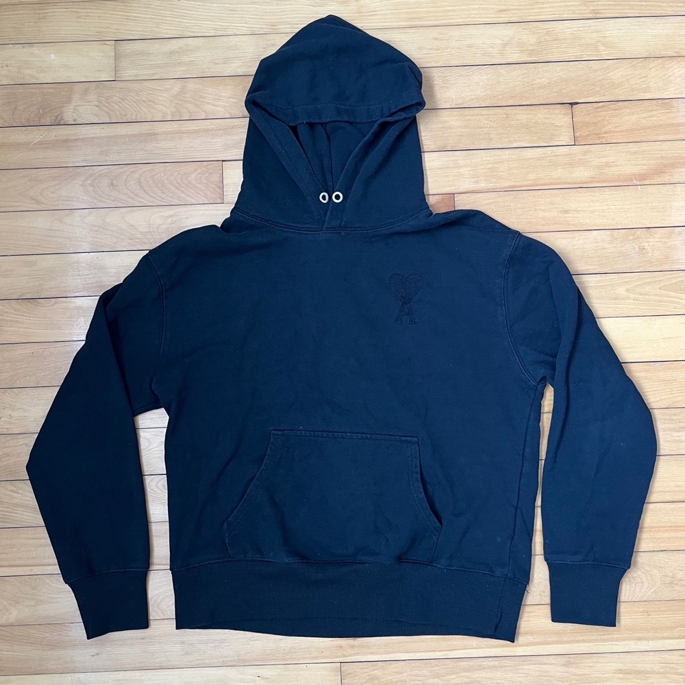 Ami Paris Alexandre Mattiussi Black Ami de Coeur Hoodie Organic Cotton Small